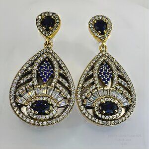Ottoman Sapphire Drop Earrings Jewelry Making Supply Gold 925 Statement Jewelry